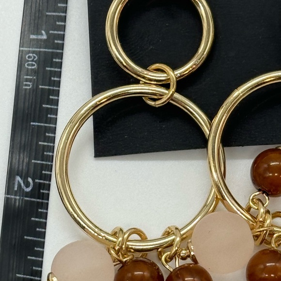 INC Boho Tri-Circle Drop Earrings with Faux Pearl & Dangling Stones on Gold Tone - Picture 9 of 10